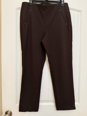 Chico's Dark Chocolate Brown Juliet Ponte Stretch Pull-On Pants Sz 2R (12R)